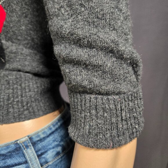 Y2K Argyle Lambs Wool Cardigan Size S Gray Fitted Preppy Academia Emo Punk 2000s - Picture 6 of 9